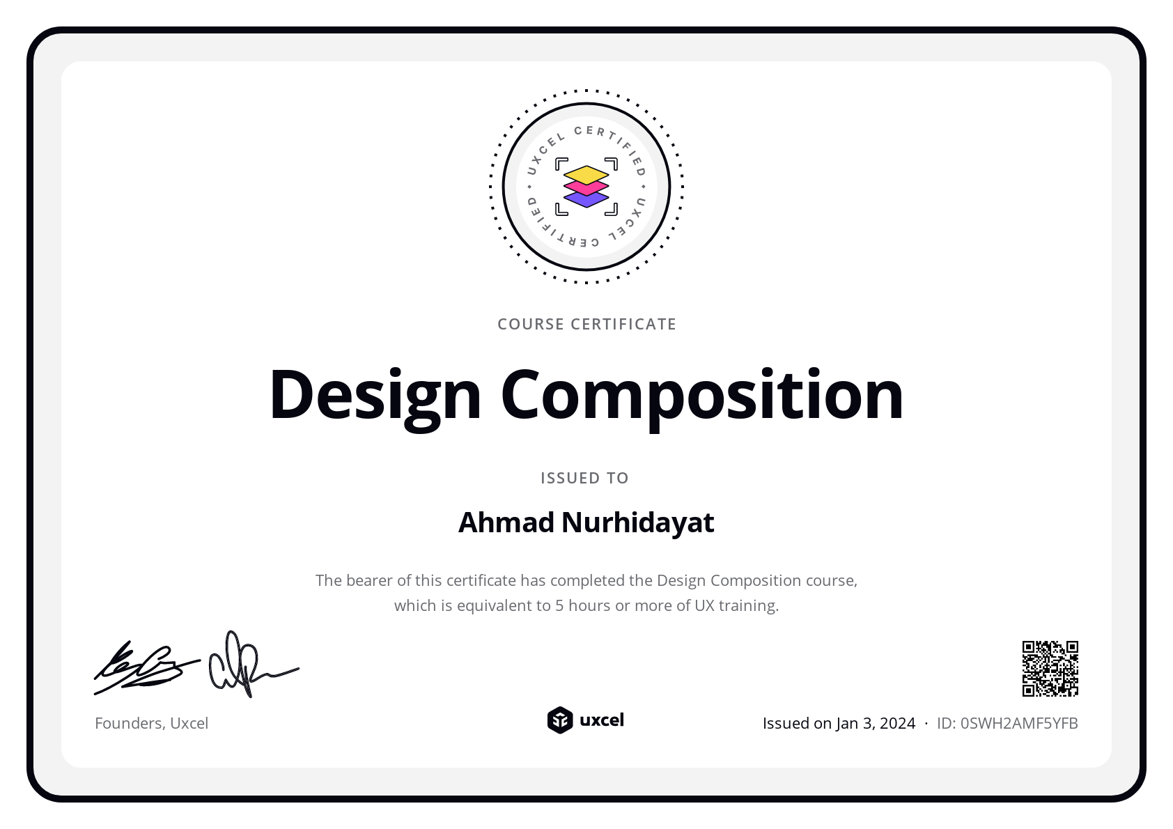 Ahmad Nurhidayat's certificate